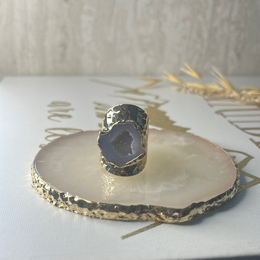 Gray Geode Genuine Stone Ring